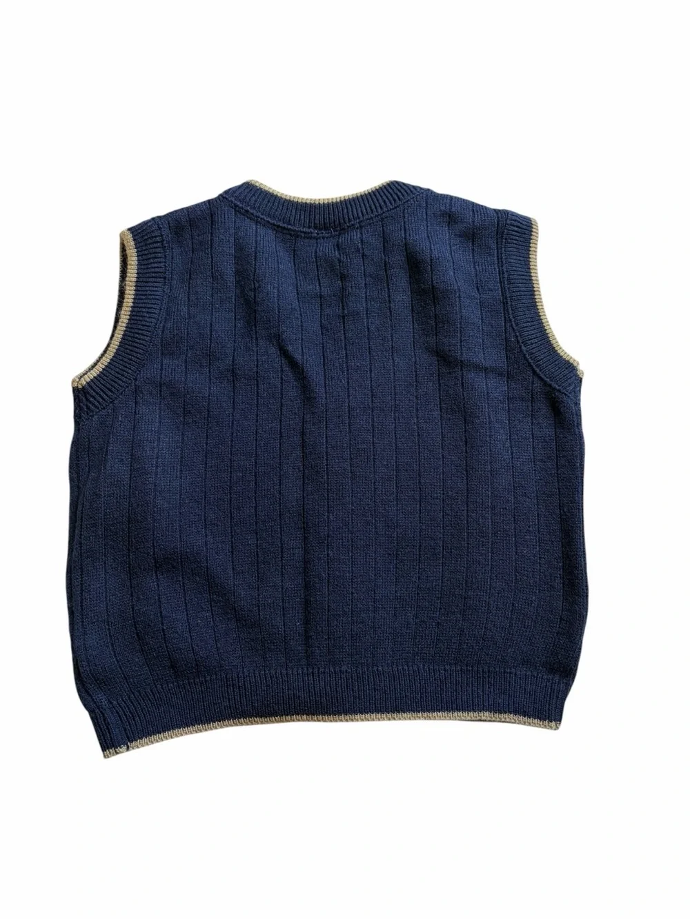 Vintage 4T Toddler Boy Knit V-Neck Vest Blue Coastal Nautical Lighthouse